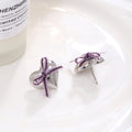Elegant Silver Alloy Heart Stud Earrings With Sweet Ribbon Bow Detail For Women Summer Fashion Earrings view 3