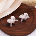 Elegant Silver Alloy Heart Stud Earrings With Sweet Ribbon Bow Detail For Women Summer Fashion Earrings view 4