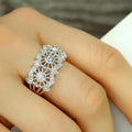 Vintage Italian Texture Hollow Pattern Index Finger Ring, Elegant Openwork Metal Jewelry view 3