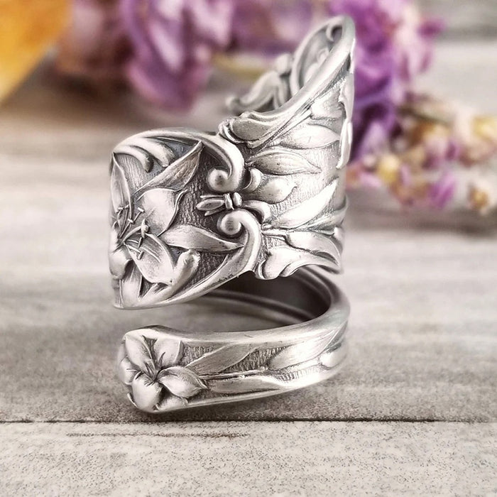 Vintage Open Peony Flower Ring For Women, Simple Fashion Antique Finish Floral Finger Jewelry