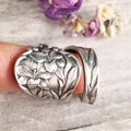 Vintage Open Peony Flower Ring For Women, Simple Fashion Antique Finish Floral Finger Jewelry view 4