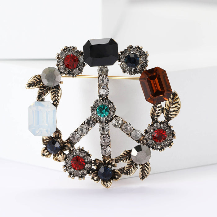 Alloy Rhinestone Peace Badge Brooch For Vintage Baroque Apparel
