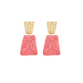 Bohemian Geometric Square Raffia Straw Woven Drop Dangle With Textured Alloy Stud Earrings view 5