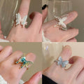 Gold Plated Faux Pearl Enamel Butterfly Ring For Women view 1
