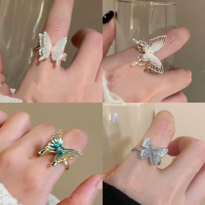 Gold Plated Faux Pearl Enamel Butterfly Ring For Women