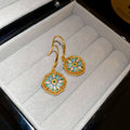 Real Gold Plated Copper Monet Garden French Vintage Zircon Flower Drop Earrings view 2