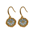 Real Gold Plated Copper Monet Garden French Vintage Zircon Flower Drop Earrings view 5