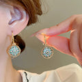 Real Gold Plated Copper Monet Garden French Vintage Zircon Flower Drop Earrings view 1