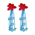 Sweet Floral Alloy Seed Bead Long Tassel Drop Earrings With Red Blue Flower Design view 5
