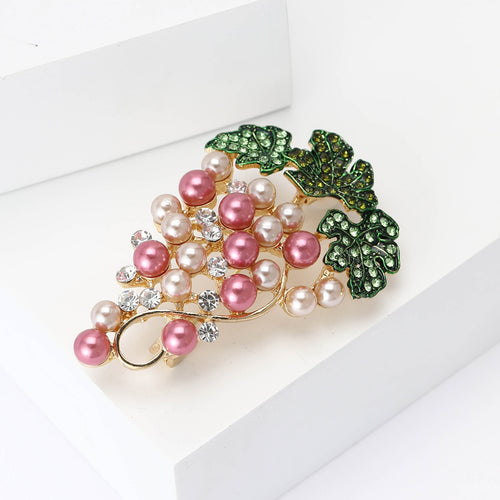Alloy Rhinestone Pearl Grape Brooch For Women's Suits And Shirts