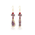 Vintage Ethnic Pipa Lute Shape Acrylic Enamel Hanfu Plum Blossom Dangle Drop Earrings view 5