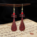 Vintage Ethnic Pipa Lute Shape Acrylic Enamel Hanfu Plum Blossom Dangle Drop Earrings view 4