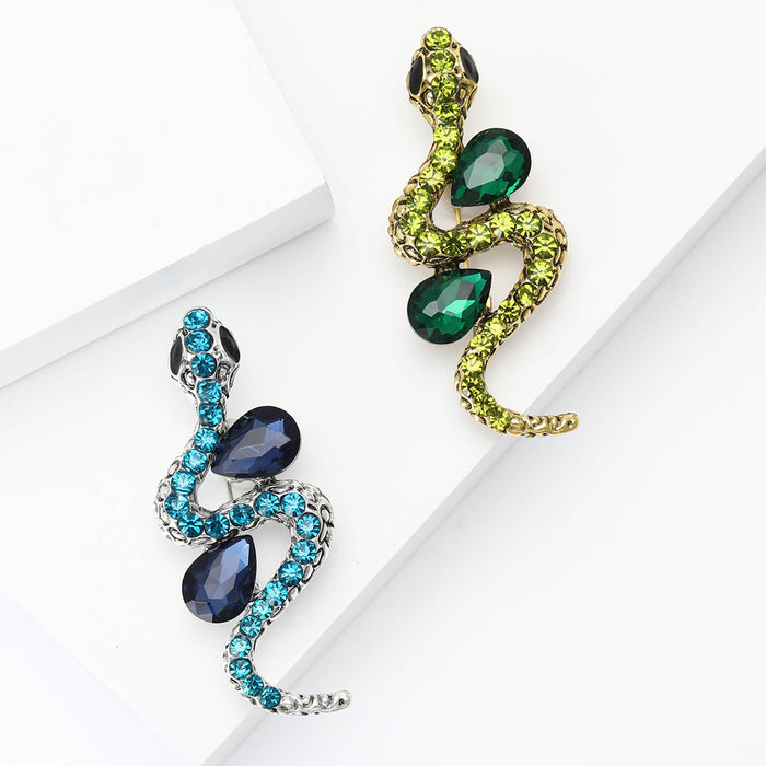 Alloy Rhinestone Gemstone Snake Brooch Pin For Vintage Apparel