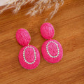 Bohemian Colorful Raffia Oval Geometric Rhinestone Drop Earrings for Women Vacation Statement Earrings view 4