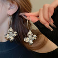 Metal Crinkle Flower Large Hoop Earrings With Silver Pins Chic Minimalist Statement Ear Jewelry view 4