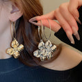 Metal Crinkle Flower Large Hoop Earrings With Silver Pins Chic Minimalist Statement Ear Jewelry view 1