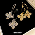 Metal Crinkle Flower Large Hoop Earrings With Silver Pins Chic Minimalist Statement Ear Jewelry view 2