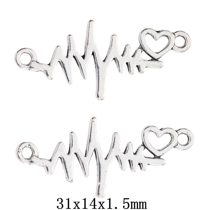 Antique Silver Zinc Alloy Heartbeat Charm Pendant for DIY Necklace Bracelet Jewelry Making