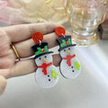Cute Christmas Snowman Tree Acrylic Drop Earrings Holiday Cartoon Red Glitter Stud Earrings view 3