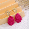 Bohemian Vintage Geometric Oval Alloy Woven Raffia Straw Teardrop Vacation Statement Earrings view 3