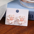 Elegant Pink Acrylic Flower Pearl Stud Earrings For Women Sweet Summer Fairy Floral Statement Earrings view 2