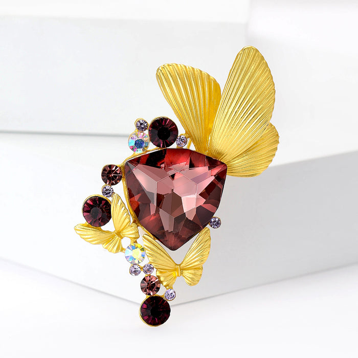 Alloy Rhinestone Matte Gold Butterfly Brooch For Women's Apparel