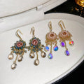 Bohemian Floral Faux Crystal Tassel Drop Earrings Chic Ethnic Light Luxury Fashion Jewelry view 3
