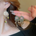 Bohemian Floral Faux Crystal Tassel Drop Earrings Chic Ethnic Light Luxury Fashion Jewelry view 2