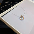 Minimalist Copper Geometric Interlocking Ring Zircon Pendant Sweater Necklace view 4