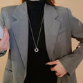 Minimalist Copper Geometric Interlocking Ring Zircon Pendant Sweater Necklace view 3