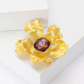 Alloy Rhinestone Matte Gold Flower Brooch Pin For Womens Clothing view 2