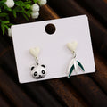 Elegant Vintage New Chinese Style Alloy Enamel Panda And Bamboo Heart Asymmetric Dangle Drop Earrings view 2