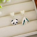 Elegant Vintage New Chinese Style Alloy Enamel Panda And Bamboo Heart Asymmetric Dangle Drop Earrings view 1
