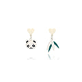 Elegant Vintage New Chinese Style Alloy Enamel Panda And Bamboo Heart Asymmetric Dangle Drop Earrings view 5