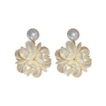 French Camellia Flower Faux Pearl Stud Earrings Elegant Silver Needle Fashion Jewelry view 5