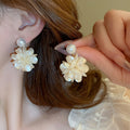 French Camellia Flower Faux Pearl Stud Earrings Elegant Silver Needle Fashion Jewelry view 1