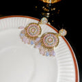 Bohemian Alloy Pearl Tassel Drop Earrings With Vintage Ethnic Geometric Round Design view 4