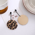 Bohemian Leopard Print Round Wooden Drop Earrings With Black Alloy Bar Geometric Statement Stud Earrings view 4