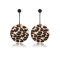 Bohemian Leopard Print Round Wooden Drop Earrings With Black Alloy Bar Geometric Statement Stud Earrings view 5