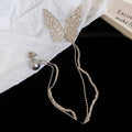 Minimalist Alloy Butterfly Pearl Chain Brooch for Suit Lapel Fashion Accessory view 2