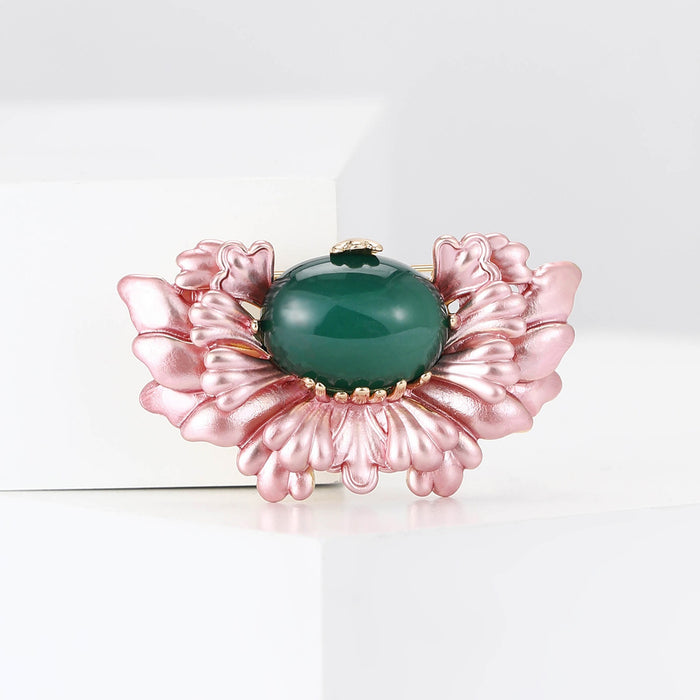 Alloy Enamel Cat Eye Begonia Flower Brooch For Women's Apparel