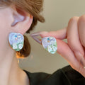 Alloy French Vintage Oil Painting Flower Stud Earrings Sweet Pastoral Floral Jewelry view 2