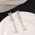 Elegant Butterfly Crystal Rhinestone Long Tassel Drop Alloy Silver Needle Luxury Women's Earrings view 2