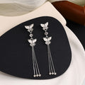 Elegant Butterfly Crystal Rhinestone Long Tassel Drop Alloy Silver Needle Luxury Women's Earrings view 3