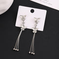 Elegant Butterfly Crystal Rhinestone Long Tassel Drop Alloy Silver Needle Luxury Women's Earrings view 1