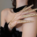 Metal Hollow Flower Nail Armor Finger Chain Bangle Exotic Luxury Hand Jewelry view 1