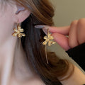 French Iris Flower Alloy Drop Earrings Chic Elegant Light Luxury Fashion Jewelry for Women view 4
