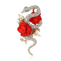 Luxury Alloy Enamel Rhinestone Rose Snake Brooch For Women's Suits view 5