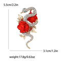 Luxury Alloy Enamel Rhinestone Rose Snake Brooch For Women's Suits view 6