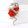 Luxury Alloy Enamel Rhinestone Rose Snake Brooch For Women's Suits view 2